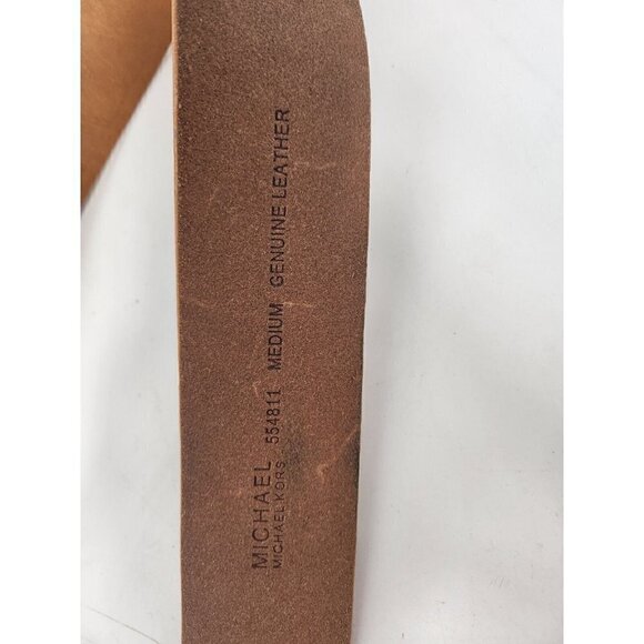 VINTAGE Michael Michael Kors Mens Wide Leather Belt Medium Tan Metal Logo Buckle - Picture 7 of 7